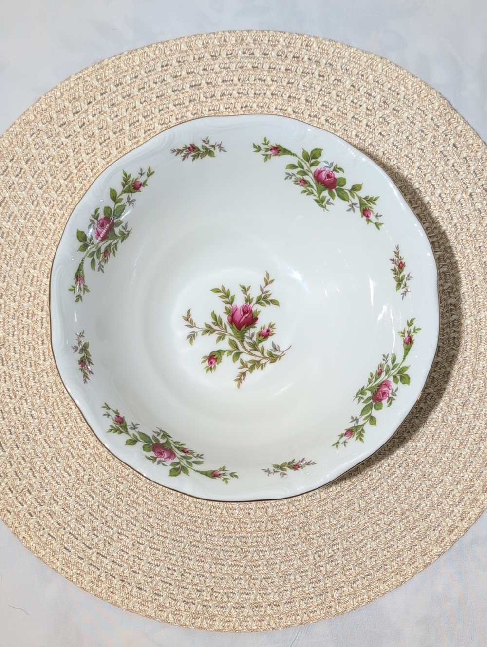 Vintage Johann Haviland Bavaria Germany Large Serving Bowl Rose Gold Trim